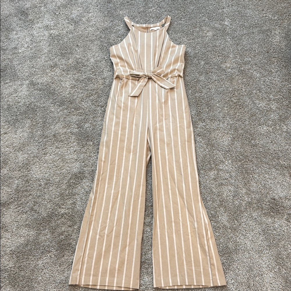 GB girls Beige and White Striped Jumpsuit